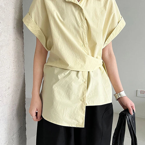 Load image into Gallery viewer, Women Purple Pleated Bandage Elegant Big Size Blouse New Lapel Short Sleeve Shirt Fashion Tide Spring Summer 2025 1DJ1362
