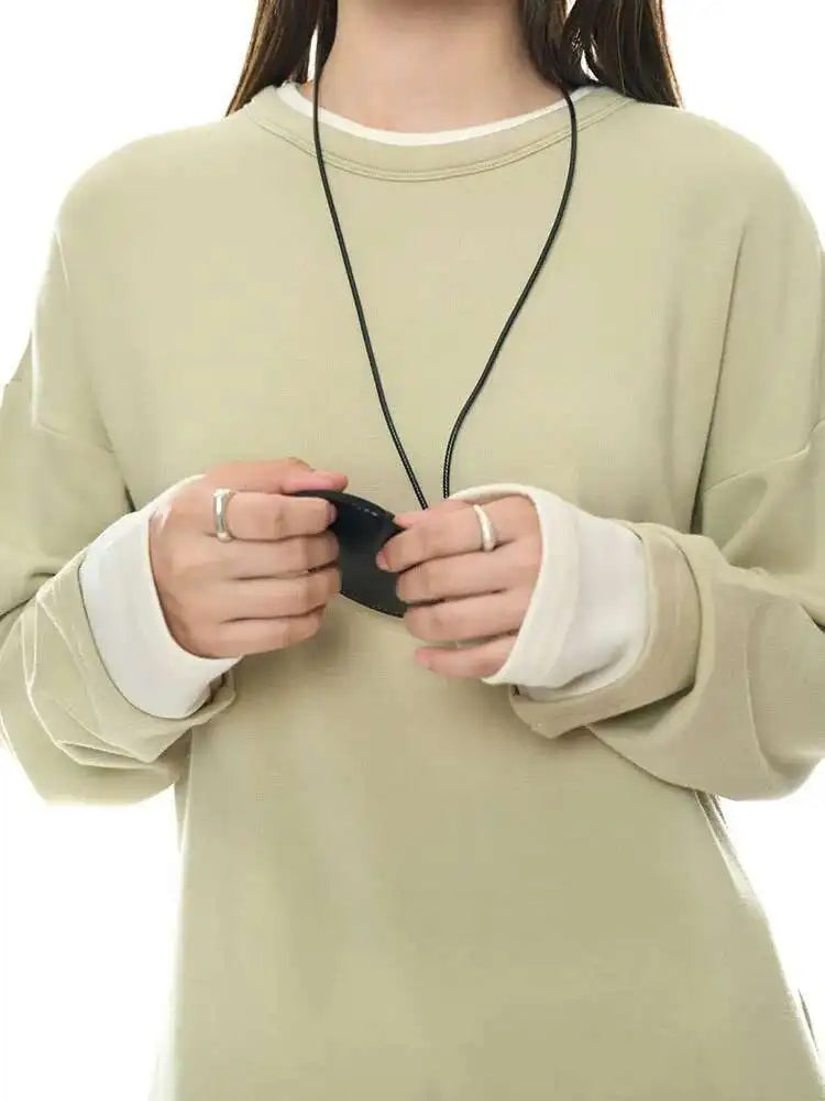 Women Black Hem Color-block Big Size Casual T-shirt New Round Neck Long Sleeve Fashion Tide Spring Autumn 2025 1DH8666