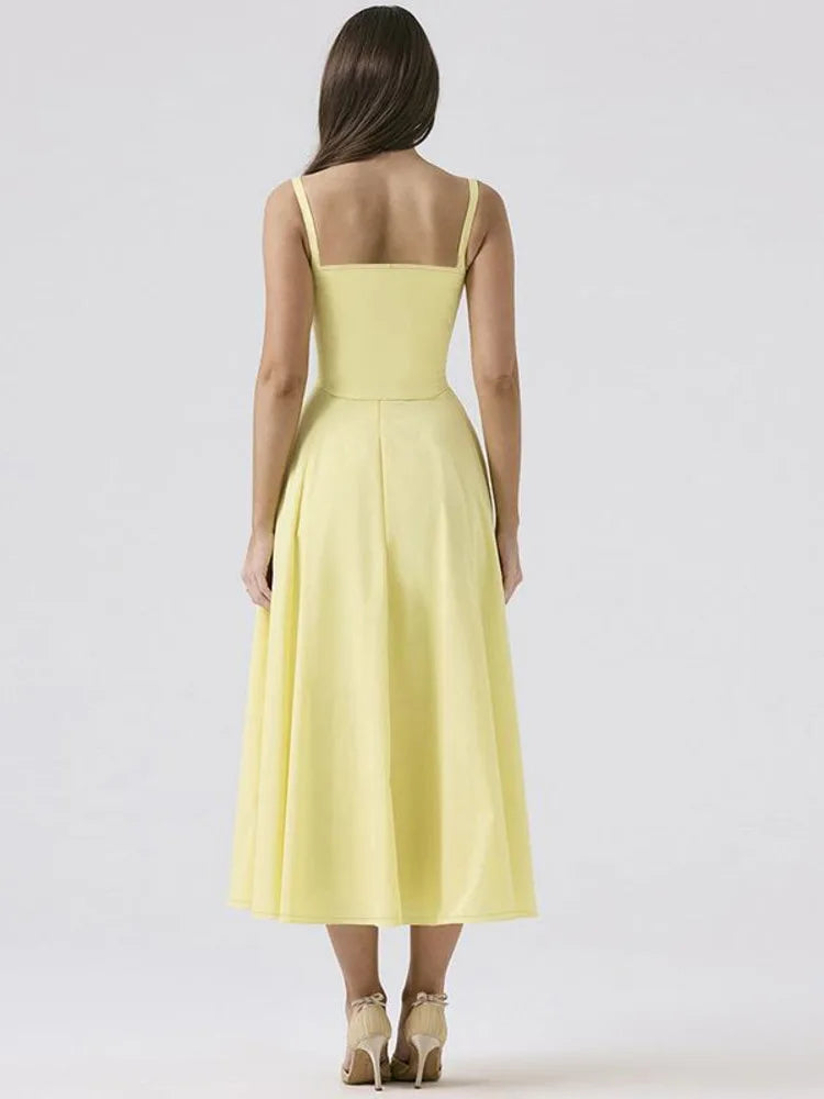 Elegant Spaghetti Strap Body Long Dress Women Set Fishbone Tight Sexy Bareback Summer 2024 Split Strap Set Evening Dress