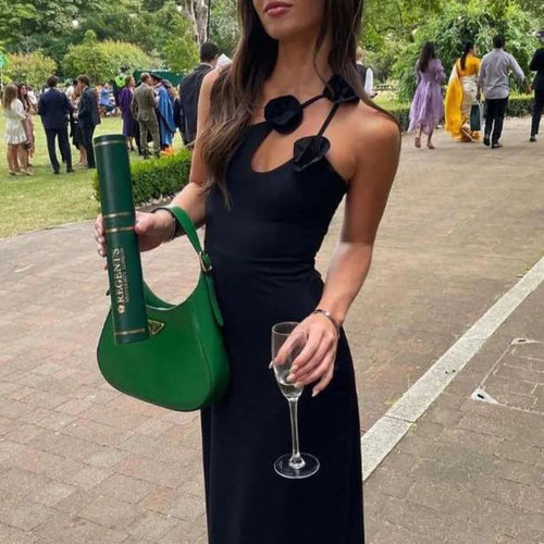 Load image into Gallery viewer, Elegant Sleeveless Irregular Bodycon Women Evening Dress 2024 Fall New Flower Ornament Shoulder Vestido Sexy Long Dress
