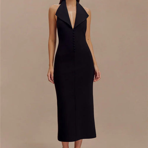 Load image into Gallery viewer, Halter Deep V Neck Sleeveless Sexy Maxi Dress For Women Elegant Backless Bodycon Tank Dress Femme Fashion Long Dress
