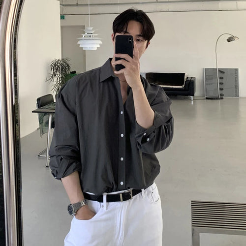 Load image into Gallery viewer, Men's Shirts Long Sleeve New Korean Simple Niche Design Solid Color Single Breasted Spring Male Causal Clothing 9W1982
