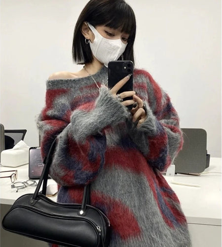 Y2k Aesthetic Contrast Color Sweaters Harajuku Men and Women Tie-dye Oversized Jumpers Autumn Grunge Vintage Casual Pullovers