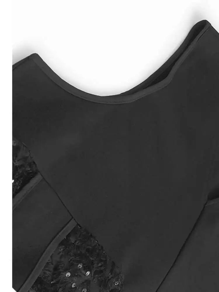 Women Black Sequins Spliced Big Size Midi Vest Dress New V-Neck Sleeveless Fashion Tide Spring Autumn 2025 1DH9971