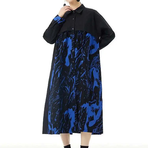 Load image into Gallery viewer, Women White Pattern Printed Big Size Casual Shirt Dress New Lapel Long Sleeve Fashion Tide Spring Autumn 2025 1DH4823
