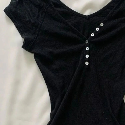 Load image into Gallery viewer, Y2k Aesthetic Fashion Button T-shirt Grunge Solid Short Sleeve Tshirts Kpop Streetwer Chic Designer Clothes Sexy Slim Tee Shirt
