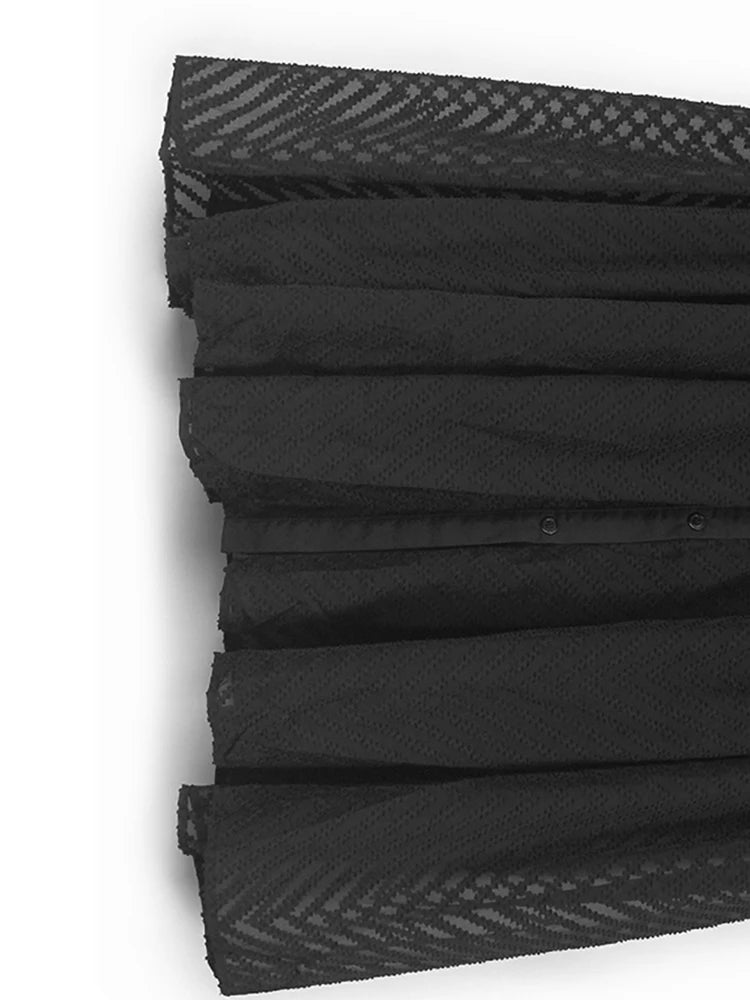 Women Blue Grid Hollow Out Big Size Midi Shirt Dress New Lapel Short Sleeve Fashion Tide Spring Summer 2025 1DJ1208