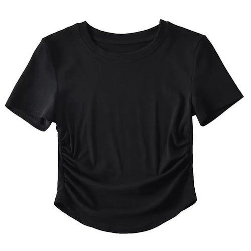 Load image into Gallery viewer, 2024 Harajuku Women Crew Neck Short Sleeve Cotton Tee With Ruched Sides Detail T-shirts
