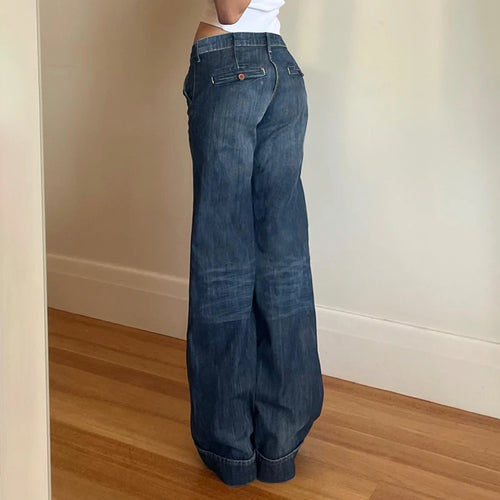 Load image into Gallery viewer, Fashion Washed Buttons Jeans For Women Loose Low Rise Basic Trousers Chic Style Pockets Straight Leg Denim Pants New
