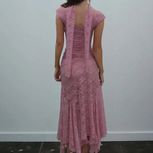 Load image into Gallery viewer, Elegant Sleeveless Lace Patchwork Women Set Perspective Slim Irregular Two Piece Set Elegant Party Club Evening Dress
