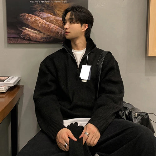 Load image into Gallery viewer, Men's Sweater New Korean Style Simple Trendy Casual Half Zipper Pullover Design Turn-down Collar Stylish Male Top 9W1813
