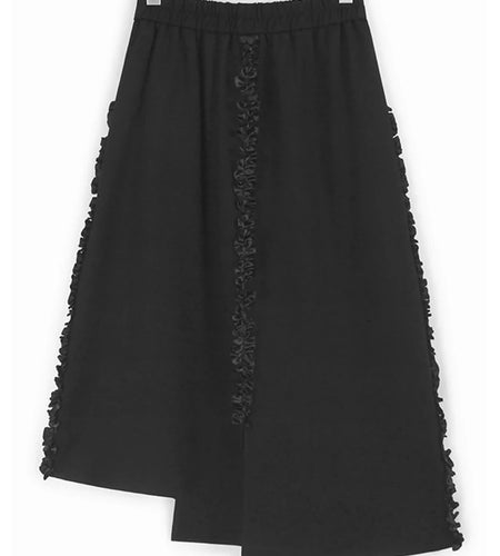 High Elastic Waist Black Ruffles Irregular Hem Elegant A-line Skirt Women Fashion Tide New Spring Autumn 2025 1DH9660