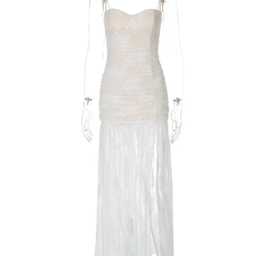 Load image into Gallery viewer, Spaghetti Strap Lace Sexy Maxi Dress For Women Gown Black Sleeveless Backless Thigh High Split Bodycon Long Dress
