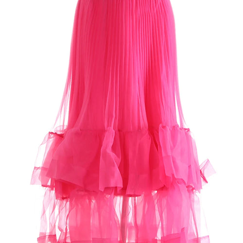 Load image into Gallery viewer, High Elastic Waist Rose Red Duoble Layers Organza Pleated Half-body Skirt Women Fashion New Spring Autumn 2025 1DJ0987
