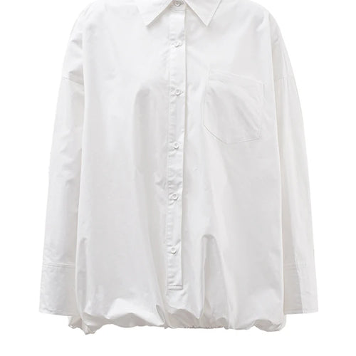 Load image into Gallery viewer, Women White Hem Elastic Big Size Elegant Blouse New Lapel Long Sleeve Shirt Fashion Tide Spring Autumn 2025 CPDB215
