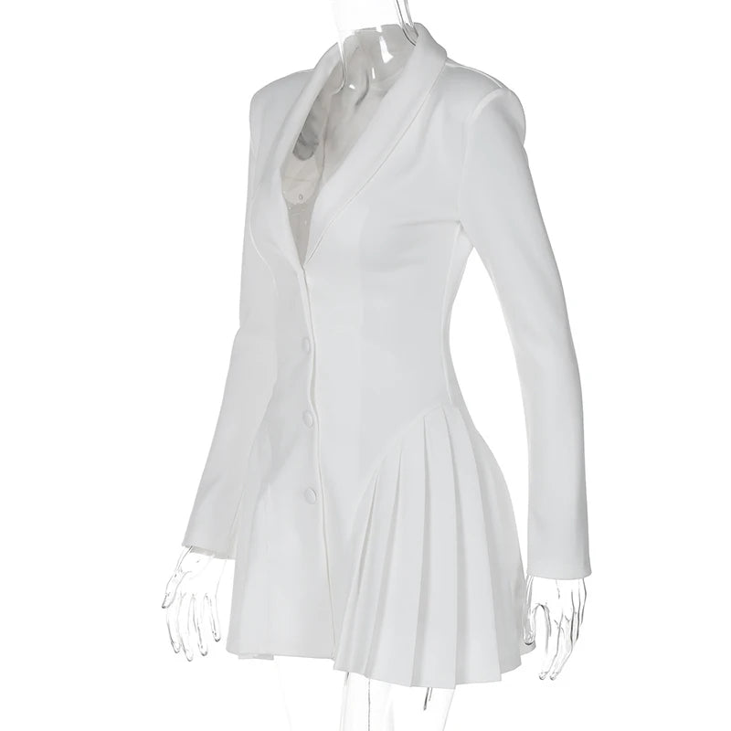 Women's Summer Solid Color Sexy Deep V Mini Dress Single Breasted  Long Sleeves Ruffled Edge Elegant Bodycon Dresses