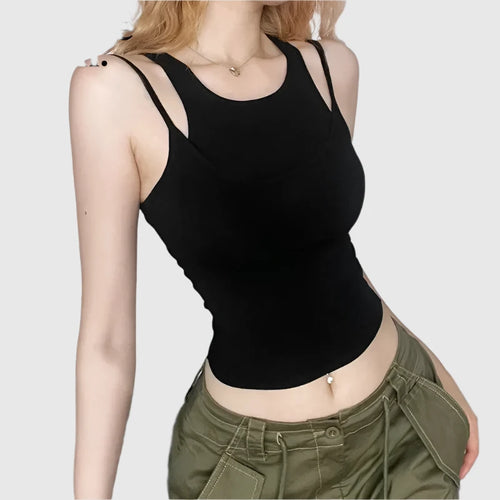 Load image into Gallery viewer, Fake Two Piece Crop Tops for Women Summer Fashion White Black Womans Tank Tops Basics Casual Clothes P71-BB15
