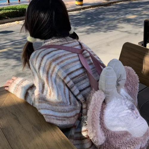 Load image into Gallery viewer, Y2k Aesthetic Japanese Knit Cardigan Kawaii Dog Embroidery Harajuku  Femme Striped Preppy Autumn Zipper y Womens
