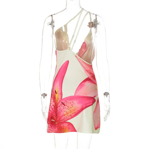 Load image into Gallery viewer, One Shoulder Backless Print Sexy Mini Dress Women Summer New Hollow Out Sleeveless Ruched Beach Club Party Dress
