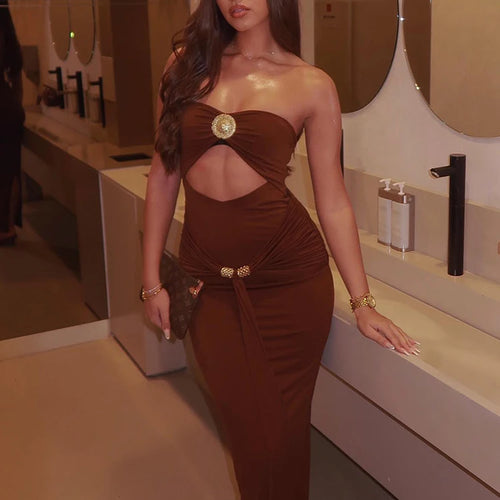 Load image into Gallery viewer, Hollow Out Backless Sexy Maxi Dress Women Gown Summer New Off-shoulder Strapless Sleeveless Ruched Club Long Dress
