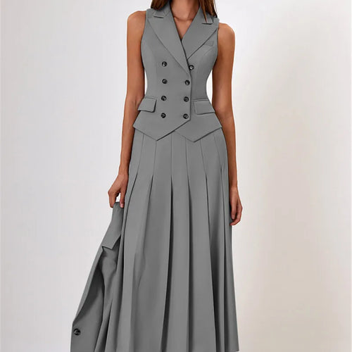 Load image into Gallery viewer, Autumn Two Piece Sets Women Double-breasted Vest And Split Skirt Matching Sets Fashion Long Pleated Skirt Two Piece Set
