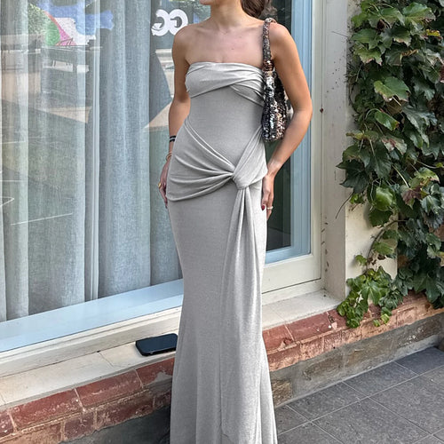 Load image into Gallery viewer, Fashion Solid Ruched Bandage Sexy Bodycon Maxi Dress 2025 Spring Summer Women Y2K Clothes Birthday Party Festival
