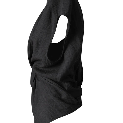 Load image into Gallery viewer, Women Black Irregular Pleated Knot Elegant Blouse New V-Neck Sleeveless Shirt Fashion Tide Spring Summer 2025 CPG3252
