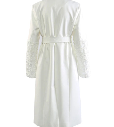 Women White Sequins Flower Big Size Long Blazer New Lapel Long Sleeve Jacket Fashion Tide Spring Autumn 2025 1DJ1288