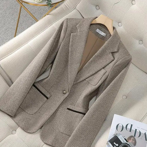 Load image into Gallery viewer, Women Thousand Plaid Office Lady Professional Blazer Coat Autumn Winter Long Sleeve Single Button Cardigan Jacket Fashion Tops
