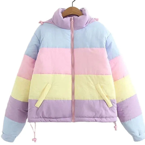 Load image into Gallery viewer, Makaron Color Women Cotton Coats Hooded  Padded Thicken Warm Winter Jacket Patchwork Outwear Mujers Parkas
