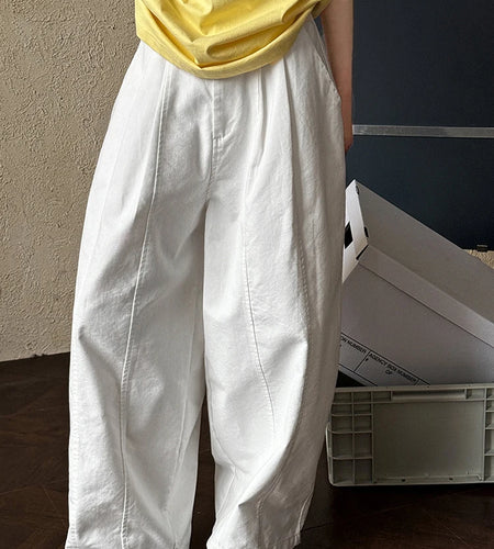 High Waist White Pleated Brief Long Elegant Wide Leg Jeans New Women Trousers Fashion Tide Spring Autumn 2025 1DH9977