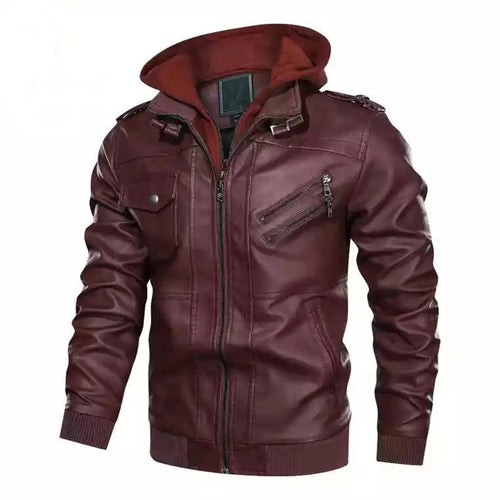 Load image into Gallery viewer, Men Casual Biker Faux Leather Jackets Men Brand Winter Leather Jacket Coat Men Fashion Hooded Motorcycle PU Jacket Men
