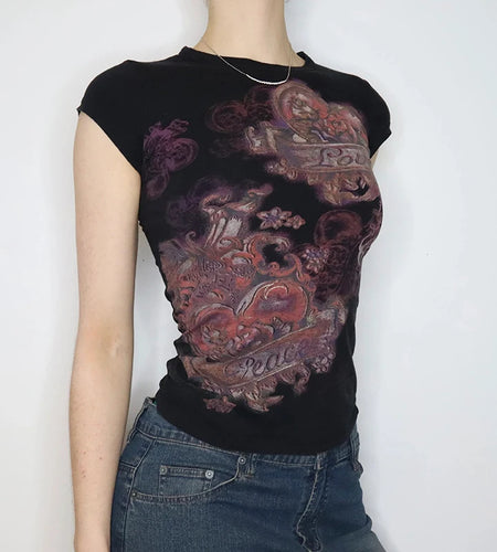 Y2K Fairycore Slim Short Sleeve Summer Tee Shirts Vintage Harajuku Printed T-shirts Tops Aesthetic Gothic Outfits