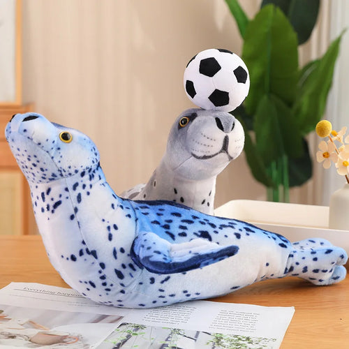 Load image into Gallery viewer, 37/53CM Creative Seal &amp; Sea Lion Plush Toys Heading the Ball Stuffed Soft Simulation Infauna Seal Funny Children&#39;s Decor Gift
