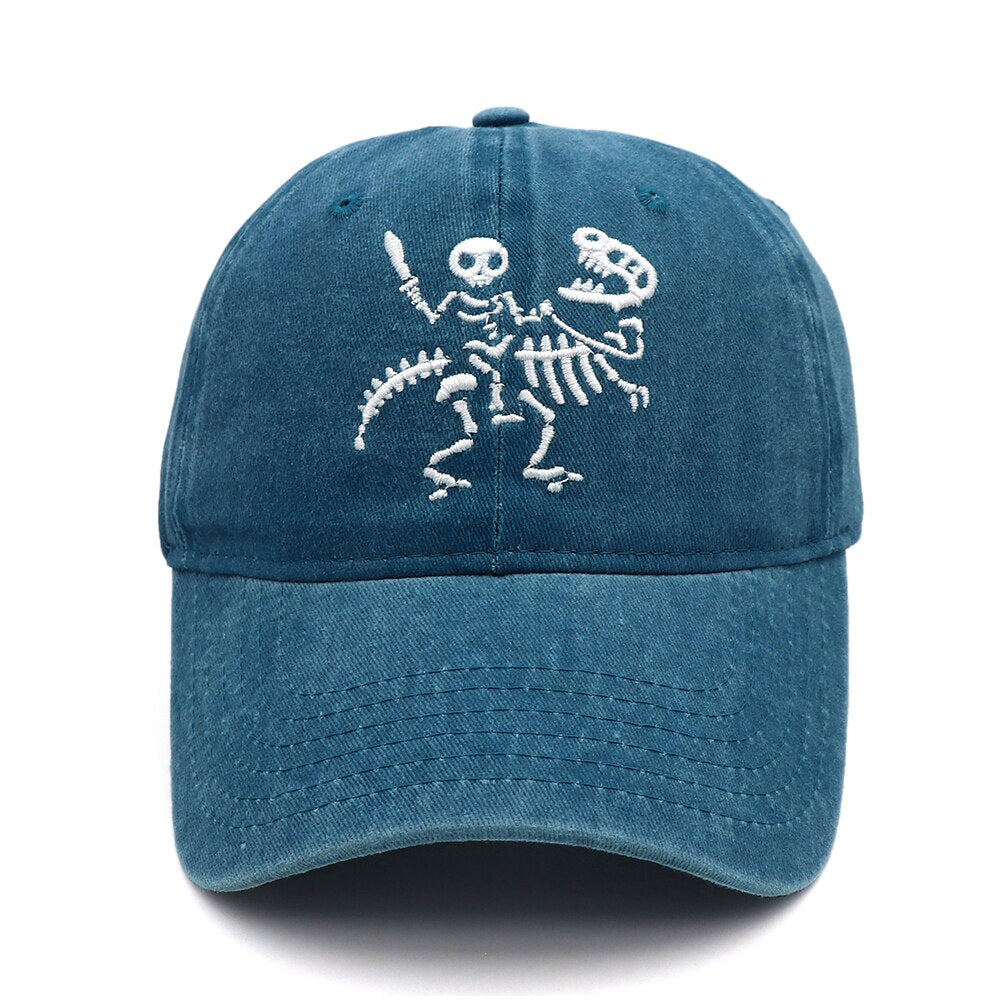 Skeleton Man Riding Dinosaur Water Wash Fishing Baseball Caps Outdoor Sports Snapback Hat Wholesale Drop Shipping Hats