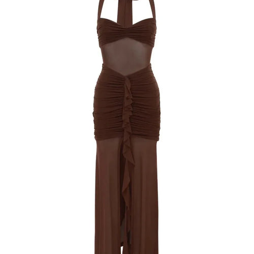 Load image into Gallery viewer, Elegant Mesh Perspective Double Layer Long Dress Women Sexy Backless Bodycon Split Evening Dress Party Holiday Vestido
