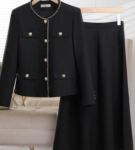 Women Autumn Winter Suit 2024 New French Elegant Goddess Fashion Button Blazer Coat And High Waist Long Skirt Two Piece Set Chic