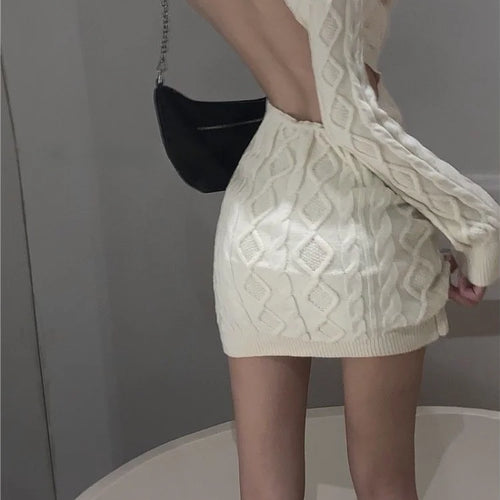 Load image into Gallery viewer, Sexy Backless White Knit Knitted Sweater Dress Women Korean Style Fashion Kpop Bodycon Slim Mini Short Dresses
