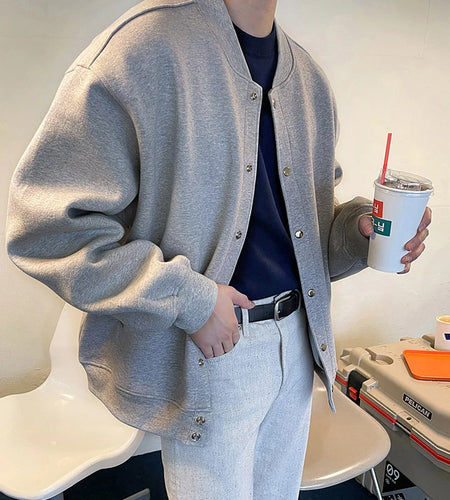 American Style Men's Jackets Round Collar Solid Color Casual Menswar Single Breasted Loose New Trendy Male Coats 9W1232