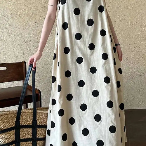 Load image into Gallery viewer, Women White Dot Printed Pleated Big Size Elegant Dress New Round Neck Sleeveless Fashion Tide Spring Summer 2025 1DJ0367
