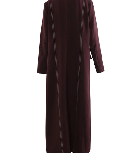 Women Wine Red Topstitched Big Size Long Blazer New Lapel Long Sleeve Jacket Fashion Tide Spring Autumn 2025 1DJ1287