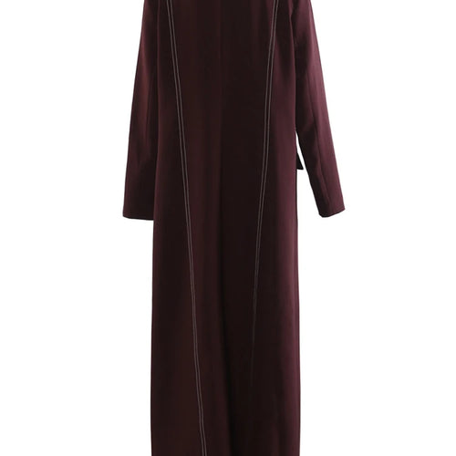 Load image into Gallery viewer, Women Wine Red Topstitched Big Size Long Blazer New Lapel Long Sleeve Jacket Fashion Tide Spring Autumn 2025 1DJ1287
