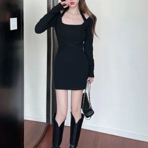 Load image into Gallery viewer, Sexy Halter Off Shoulder Bodycon Mini Dress Women Korean Fashion Bodycon Slim Short Dresses Black Party Outfits
