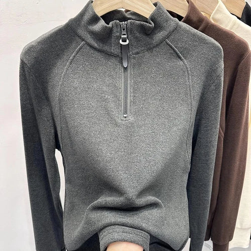 Load image into Gallery viewer, Autumn Winter Korean Fashion Solid Half Zipper Stand Pullover T Shirt Women Long Sleeved Tops 2024 Simplicity Versatile Clothing
