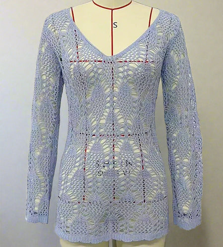 S - XL Sexy Long Sleeve Backless Hollow Out Knitted Tunic Beach Cover Up Cover-ups Beach Dress Beach Wear Beachwear Female V6121