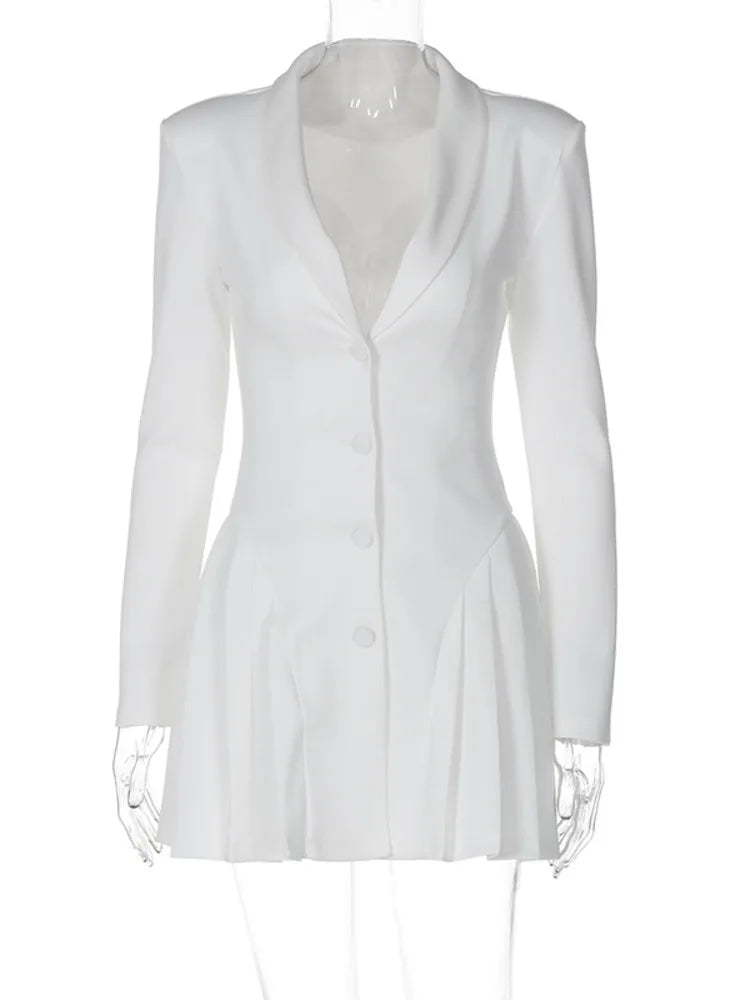 Women's Summer Solid Color Sexy Deep V Mini Dress Single Breasted  Long Sleeves Ruffled Edge Elegant Bodycon Dresses