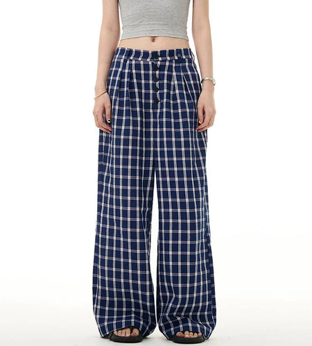 Men's Casual Plaid Pants Loose Fashion Straight Leg Buckle Design Male Wide Leg Trousers Spring Tide Men Clothing 9W1479