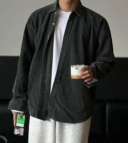 Men's Jacket New Spring Loose Long Sleeved Design Single Breasted Clothing Korean Solid Color Turn-down Collar Chic 9W1438