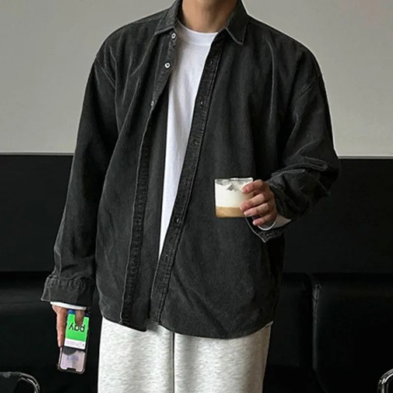 Men's Jacket New Spring Loose Long Sleeved Design Single Breasted Clothing Korean Solid Color Turn-down Collar Chic 9W1438