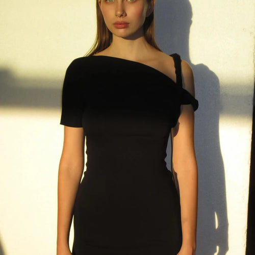 Load image into Gallery viewer, Fashion Solid Short Sleeve Slips Irregular Sexy Bodycon Mini Dress Summer Women Clothes Streetwear Party Festival
